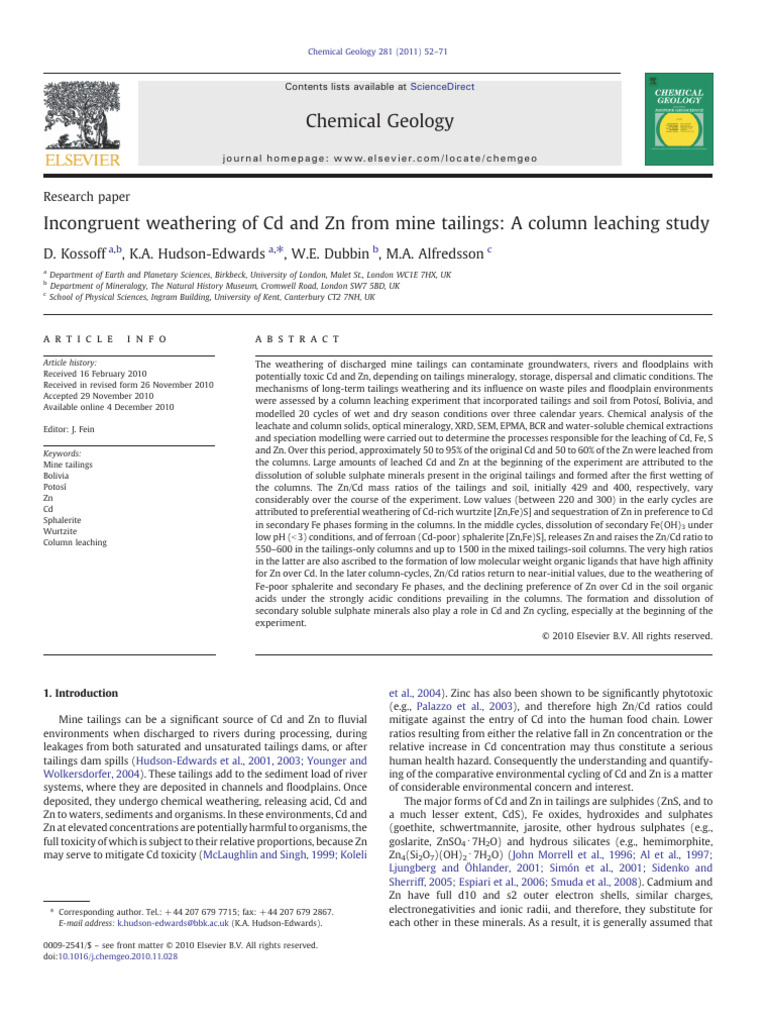Leaching Study of Cd and Zn in Mine Tailings | PDF | Ph | Zinc
