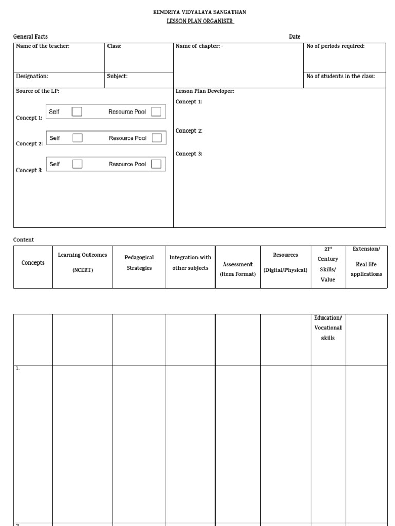 Kendriya Vidyalaya Lesson Plan Template | PDF | Teachers | Lesson Plan