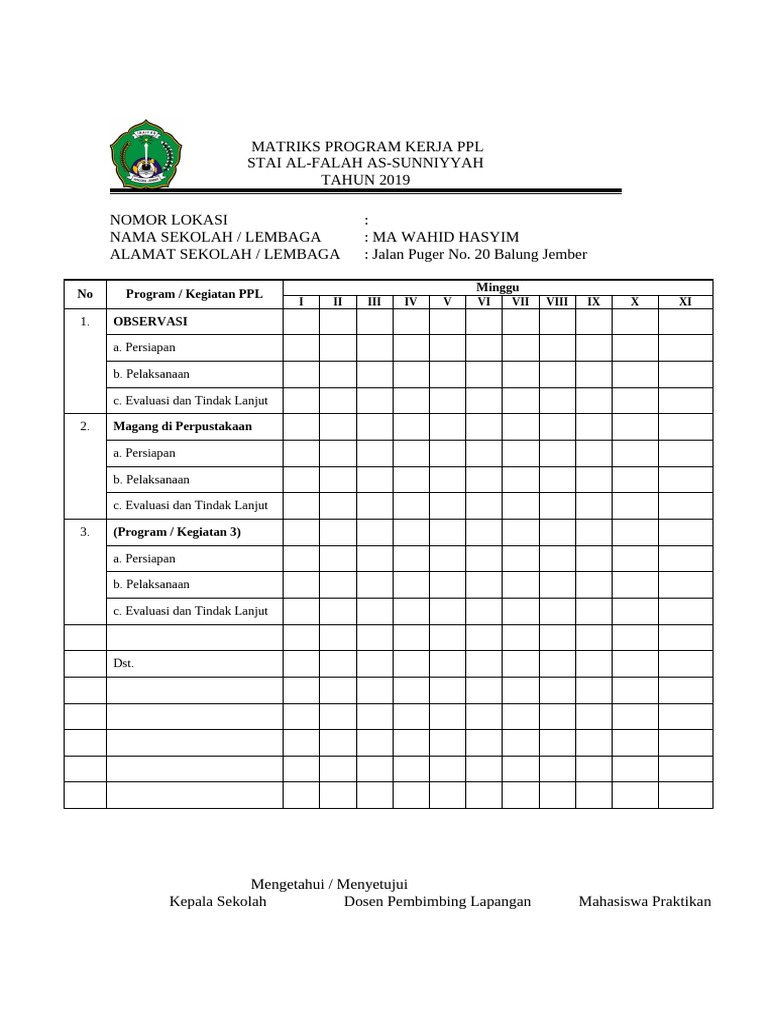 Program Kerja PPL STAI Al-Falah 2019 | PDF