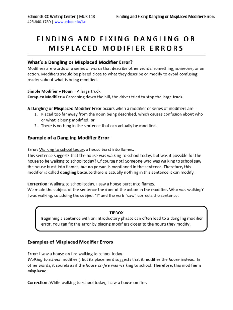 Fixing Dangling & Misplaced Modifiers | PDF | Language Mechanics ...