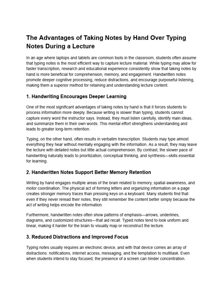 Benefits of Handwritten Note-Taking | PDF | Memory | Lecture
