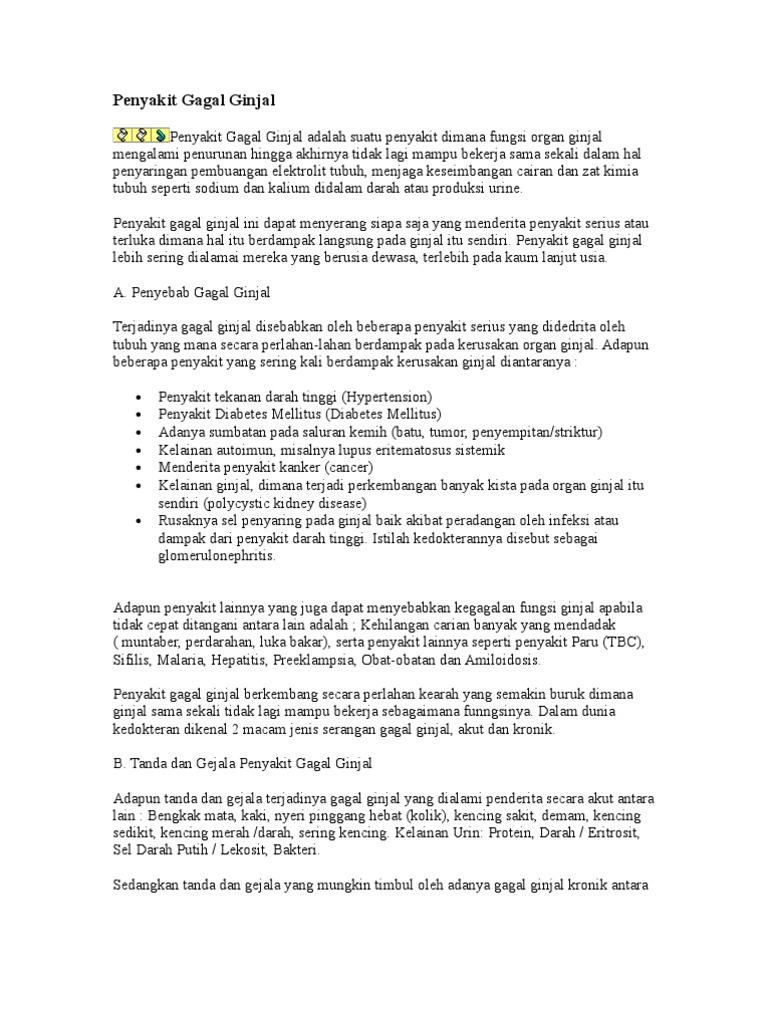 Penyakit Gagal Ginjal Penyakit Gagal Ginjal 