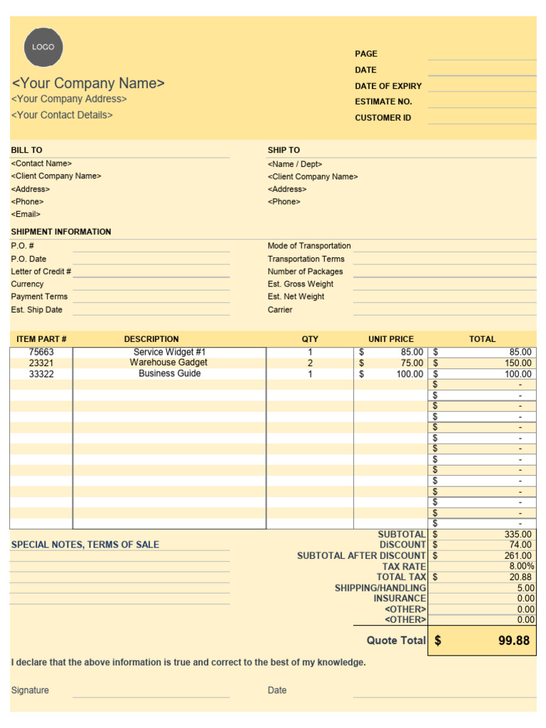 Shipping Quote and Invoice Template | PDF | Money | Economies