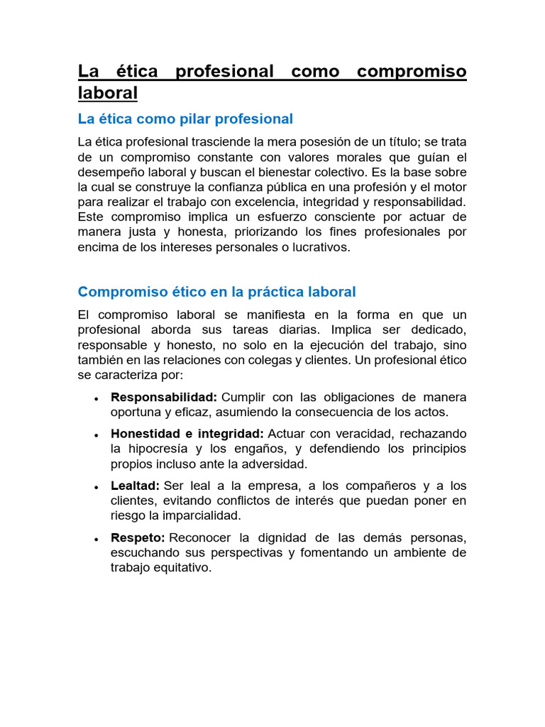 Ética Profesional y Compromiso Laboral | PDF