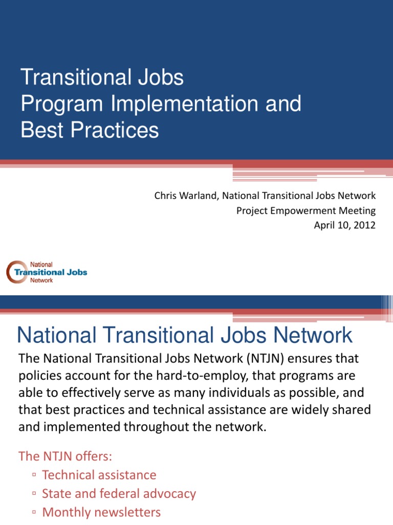 Transitional Jobs Program Implementation and Best Practices PDF