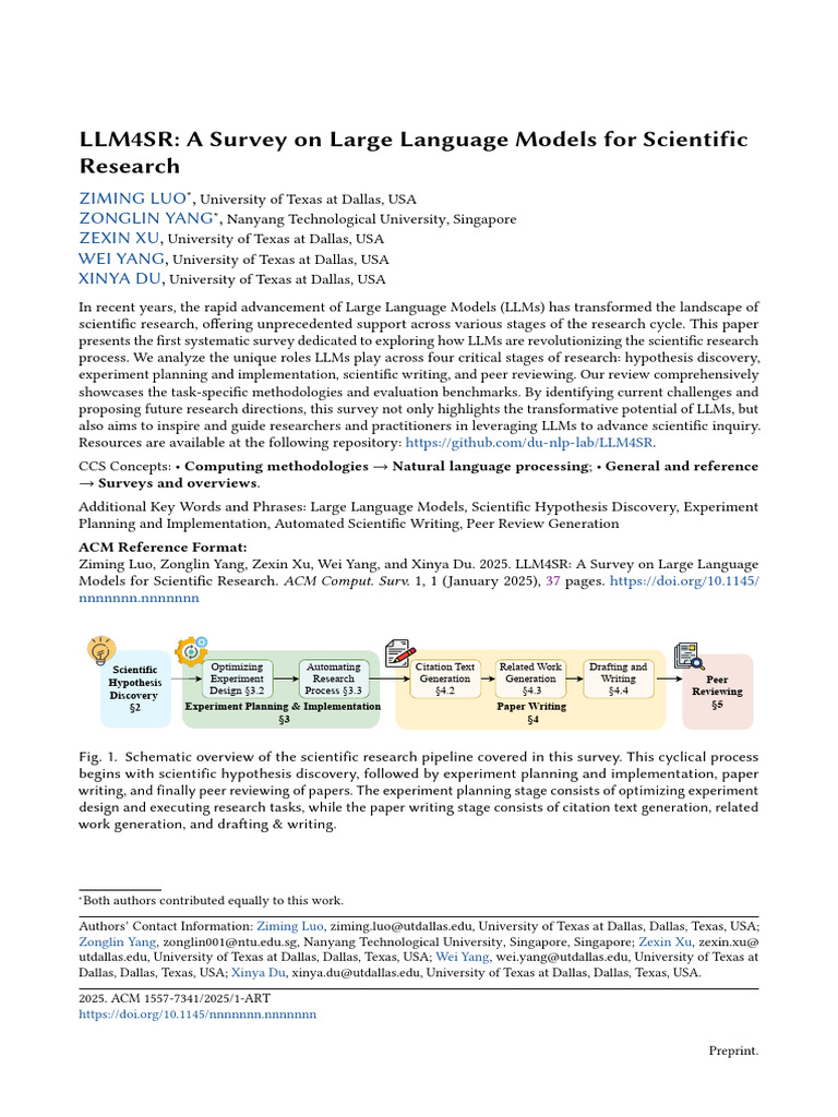 LLM4SR: A Survey On Large Language Models For Scientific Research | PDF ...