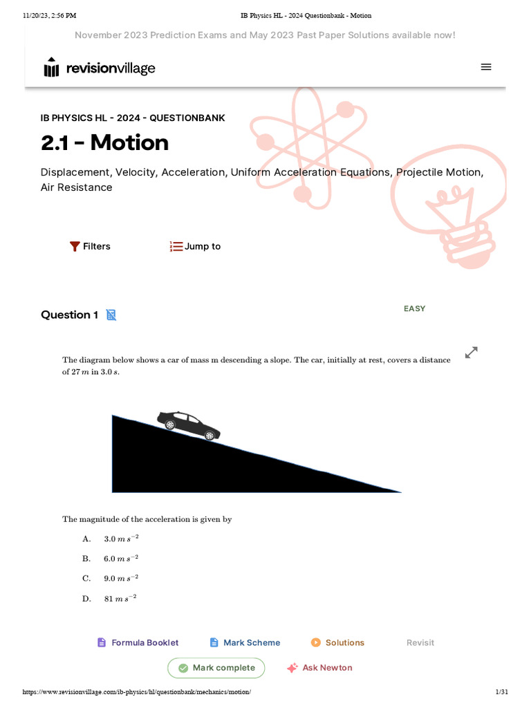 IB Physics HL 2024 Motion Questionbank | PDF | Acceleration | Velocity
