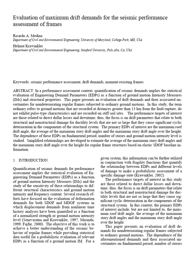 Evaluation of Maximum Drift Demands For The Seismic Performance ...
