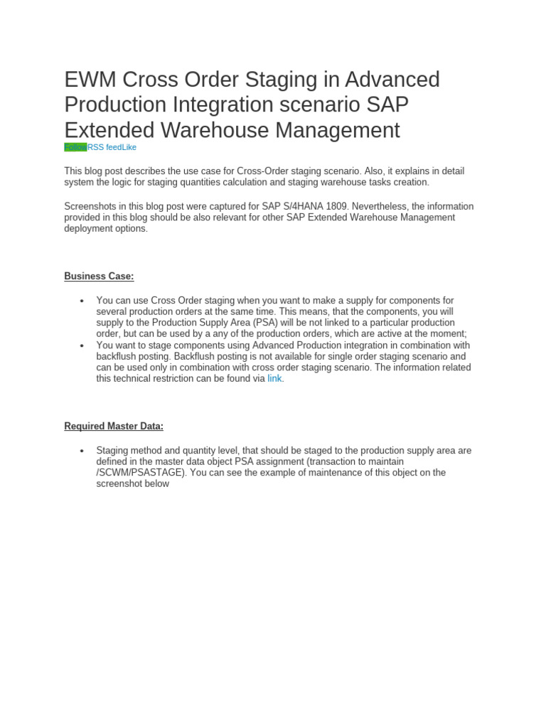 Cross-Order Staging in SAP EWM | PDF | Warehouse | Computing