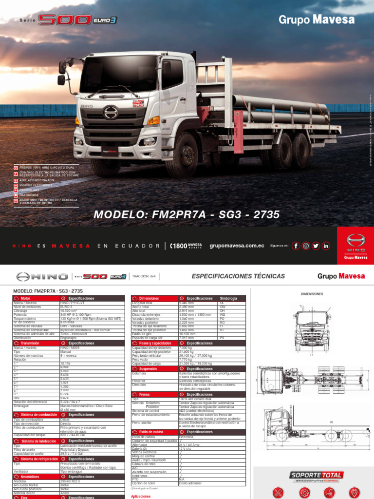 Ficha Tecnica Hino Fm2pr7asg3 2735 | PDF | Eje | Tecnología de vehículos