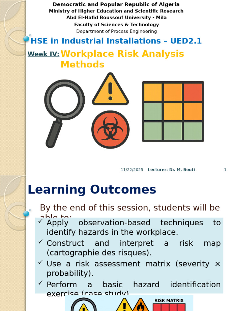 Week 4 - Workplace Risk Analysis Methods | PDF | Risk | Hazards