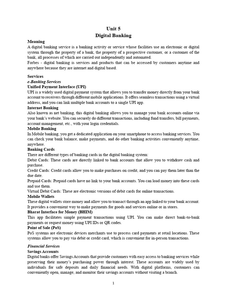 Digital Banking Services Overview | PDF | Debit Card | Banks