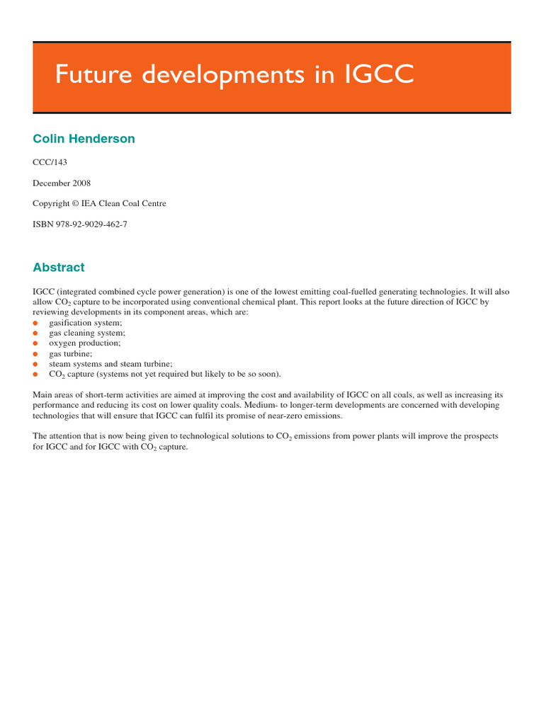 Future Developments in Igcc CCC 143 | PDF | Gasification | Coal