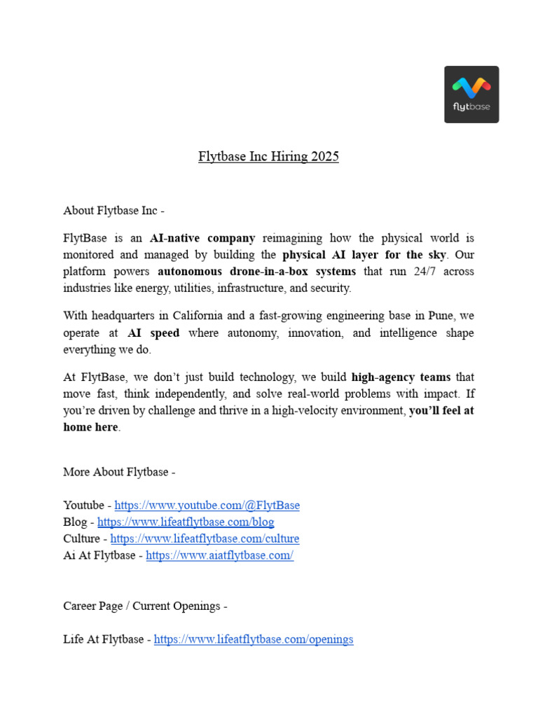 Flytbase Inc 2025 Hiring Guide | PDF | Résumé | Artificial Intelligence