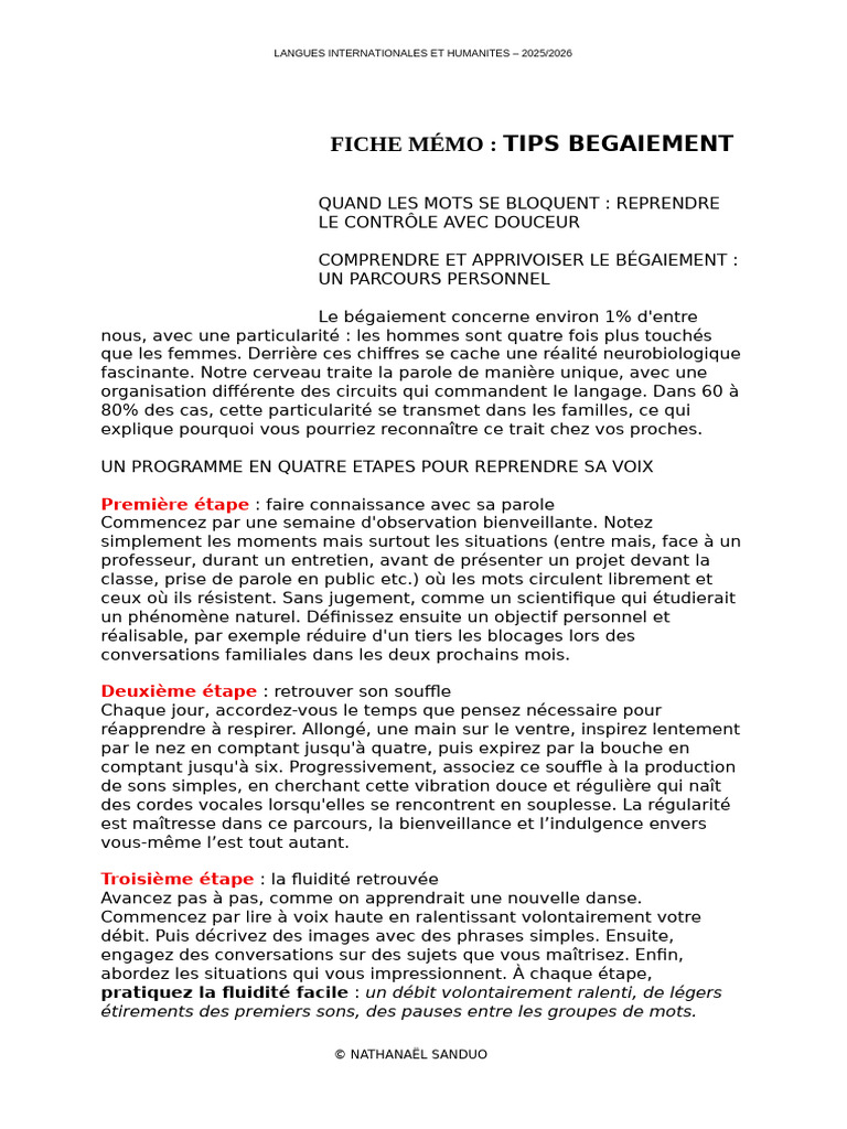 Surmonter le bégaiement avec douceur | PDF | Bégaiement | Discours