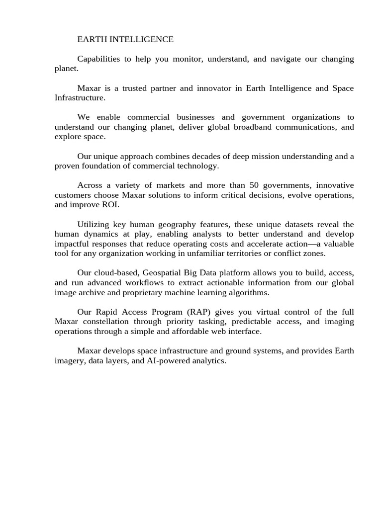 Maxar Earth Intelligence Solutions | PDF