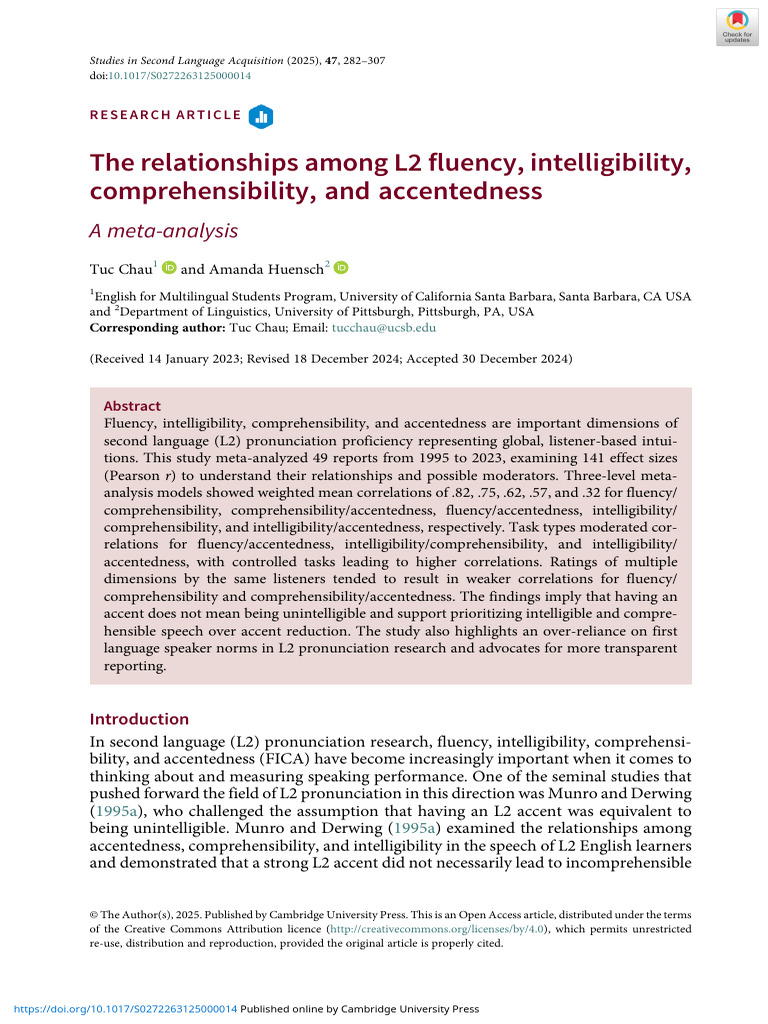 The Relationships Among l2 Fluency Intelligibility Comprehensibility ...