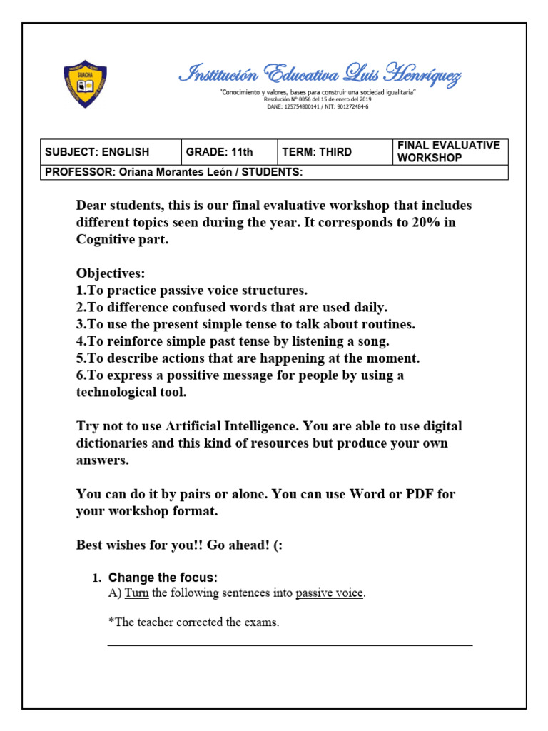 Final English Workshop for 11th Grade | PDF | Linguistic Morphology ...