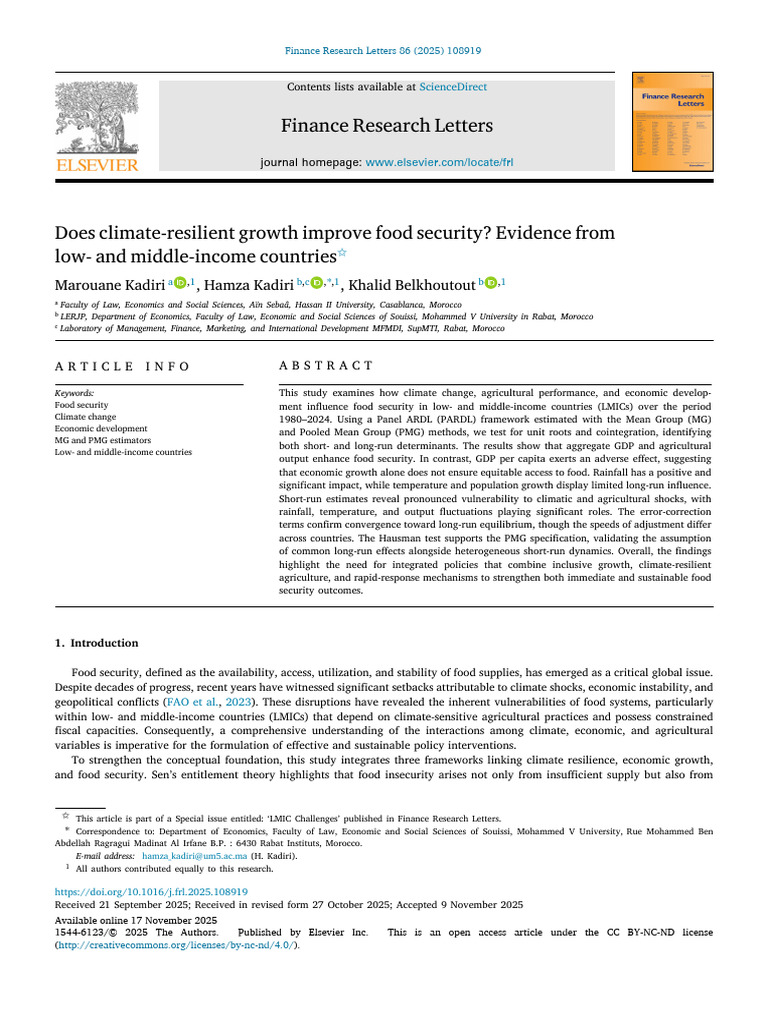 1-s2.0-S1544612325021725-main | PDF | Climate Resilience | Food Security