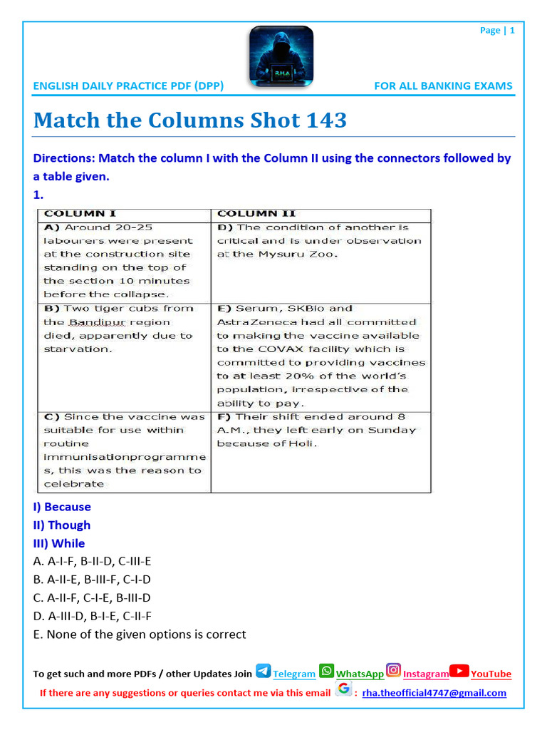 Match The Columns Practice Shot 143 | PDF