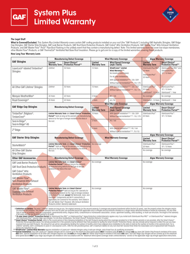 GAF System Plus Limited Warranty Overview | PDF | Roof | Common Law