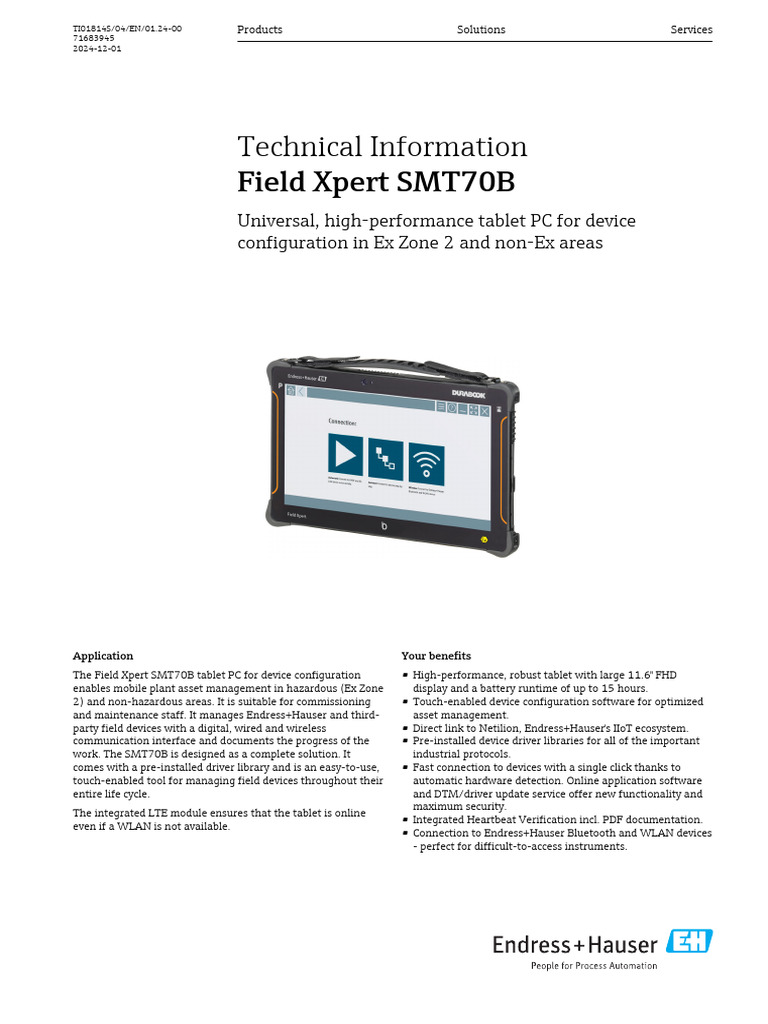 Field Xpert SMT70B Tablet Overview | PDF | Bluetooth | Tablet Computer
