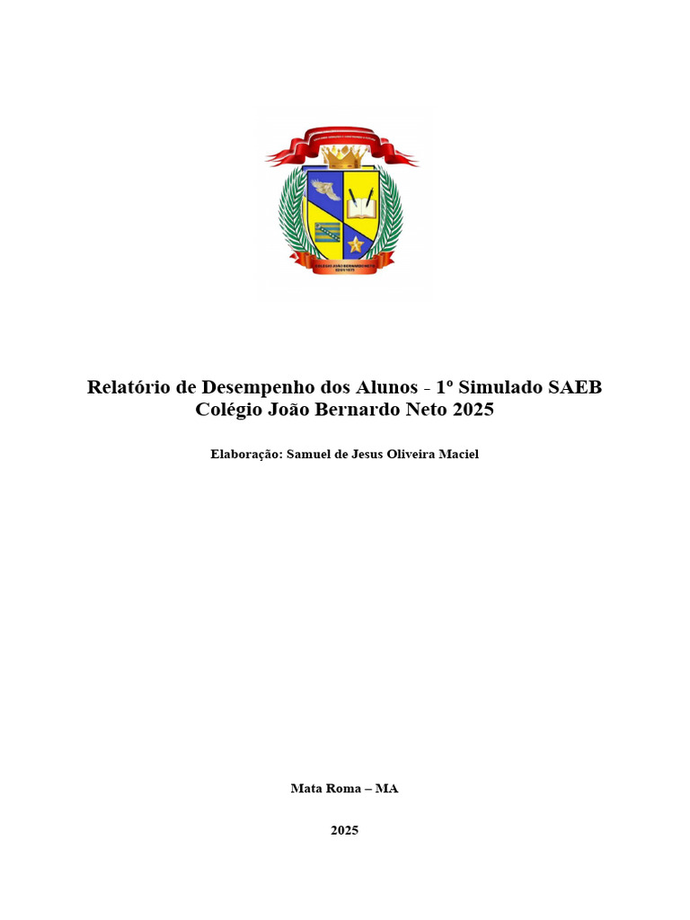 Relatório de Desempenho Dos Alunos - 1º Simulado SAEB CJBN 2025 | PDF ...