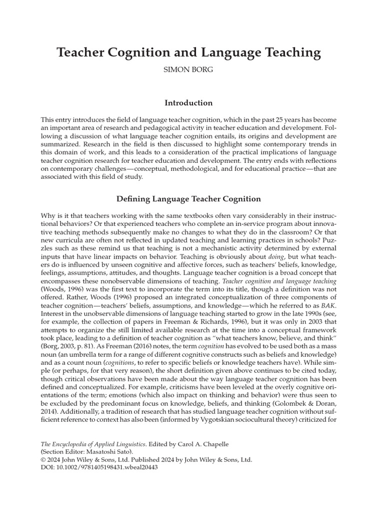 Understanding Language Teacher Cognition | PDF | Teachers | Knowledge