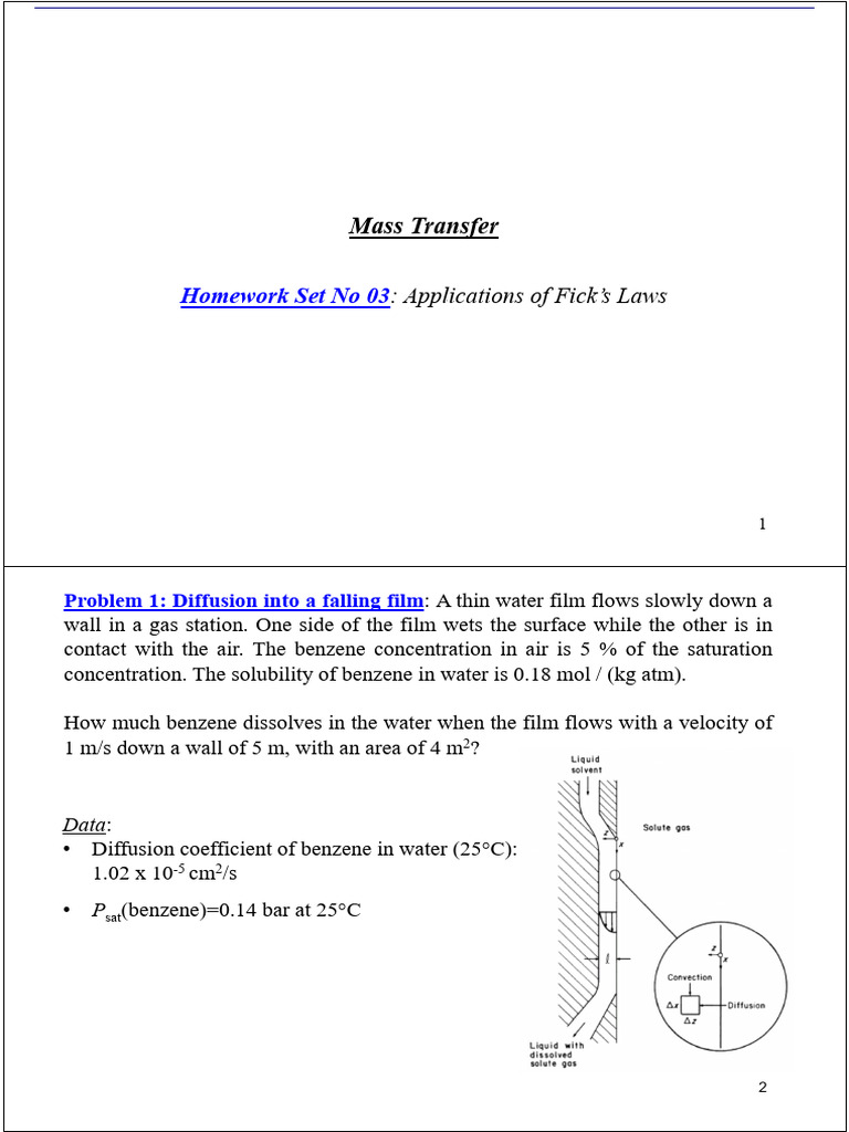 Fick's Laws: Mass Transfer Problems | PDF | Diffusion | Flux