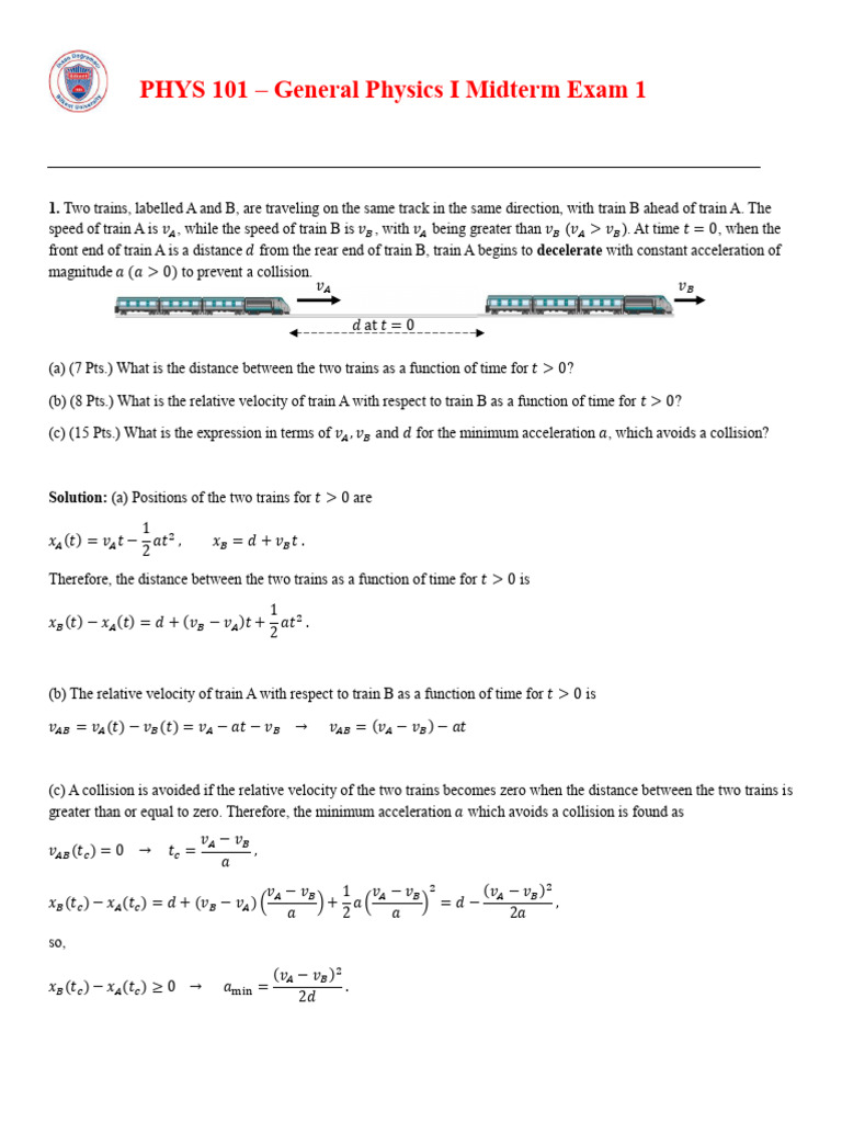 Physics Midterm Exam Solutions | PDF | Acceleration | Velocity