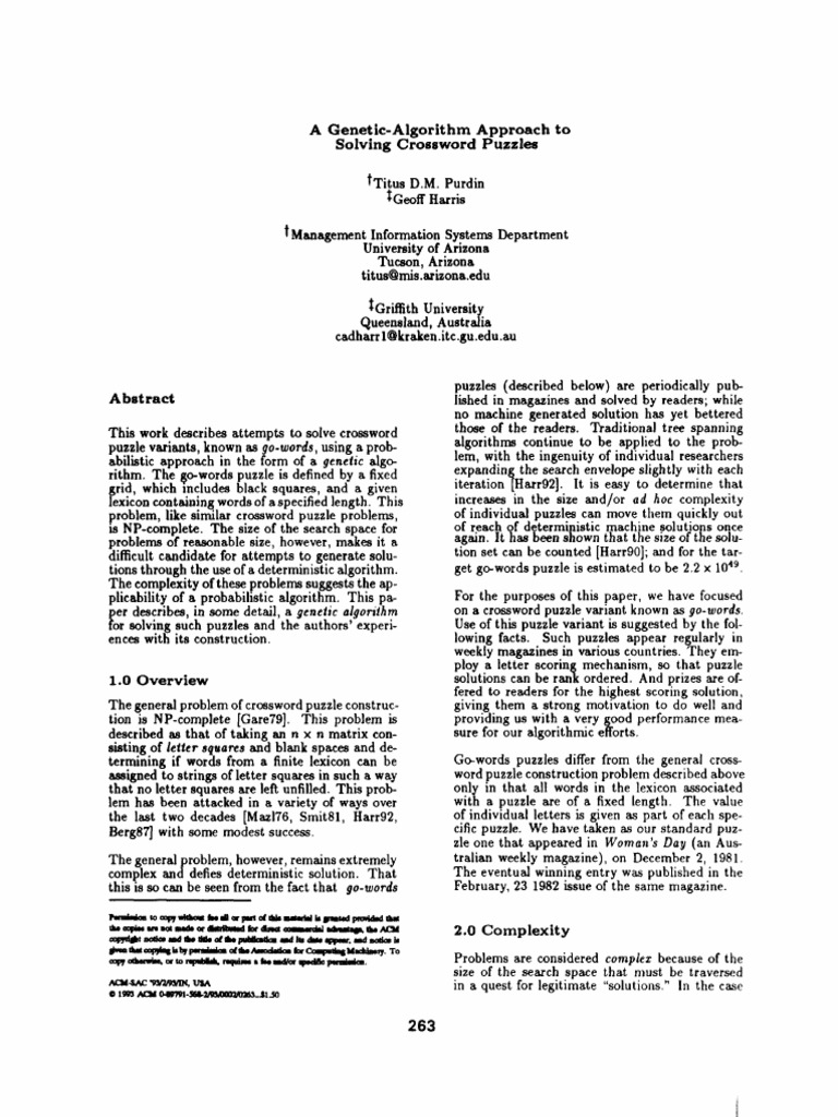 Genetic Algorithm for Crossword Puzzles | PDF | Genetic Algorithm ...