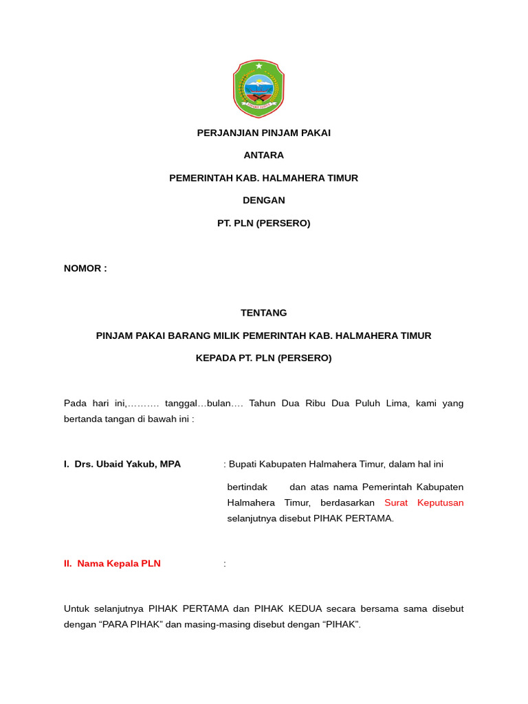 Perjanjian Pinjam Pakai Pemerintah dan PLN | PDF