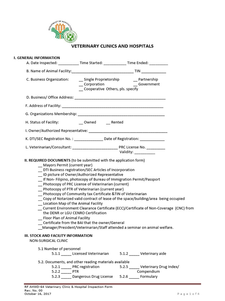 Veterinary Clinic Inspection Form Guide | PDF | Syringe