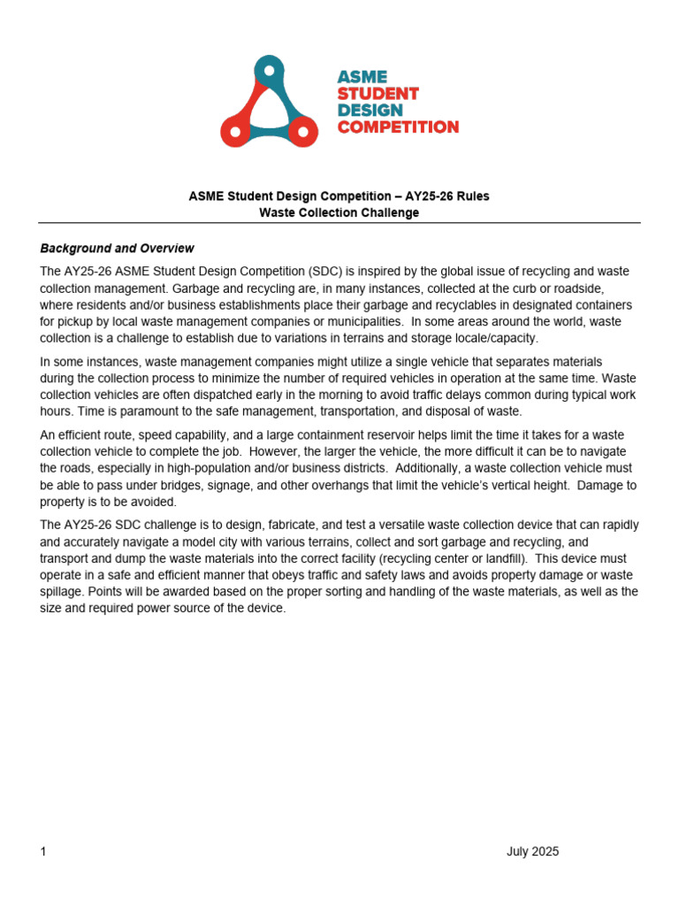 ASME Waste Collection Challenge Rules | PDF | Municipal Solid Waste ...