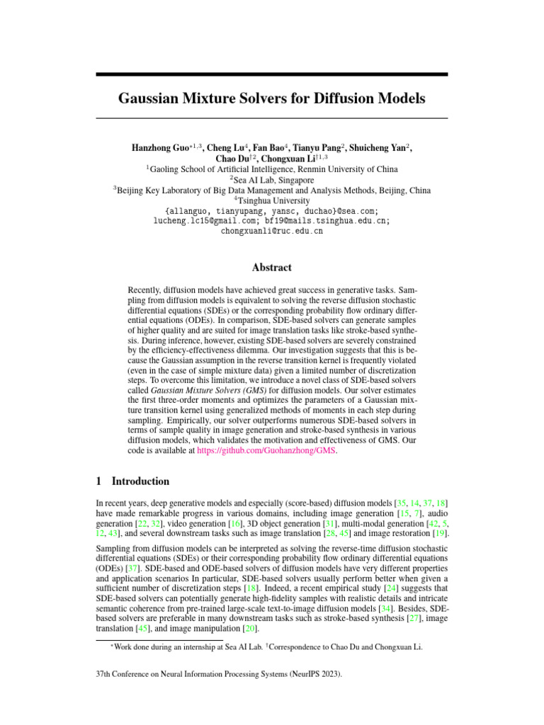 Gaussian Mixture Solvers for Diffusion Models | PDF | Stochastic ...