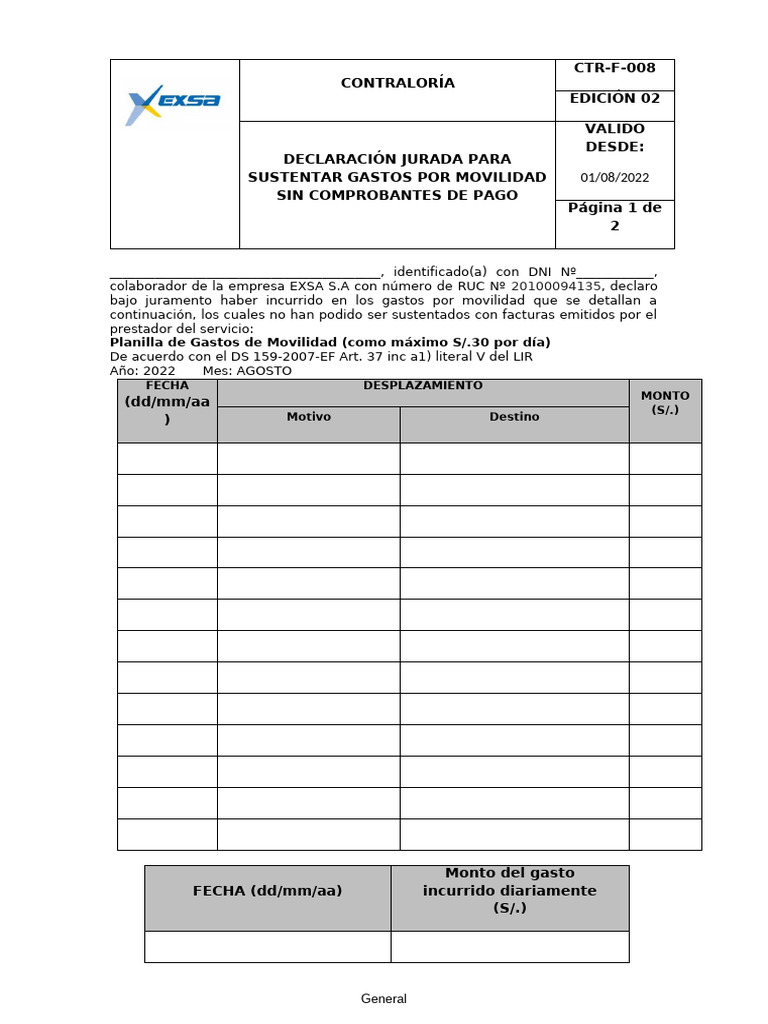 Declaracion Jurada de Gastos | PDF