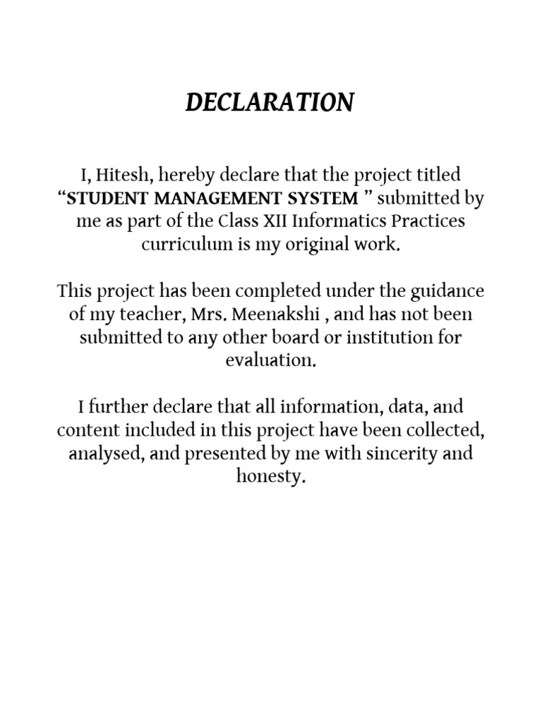Student Management System Declaration | PDF