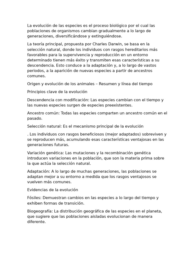 Evolución de las Especies y Darwin | PDF | Evolución | Seleccion natural