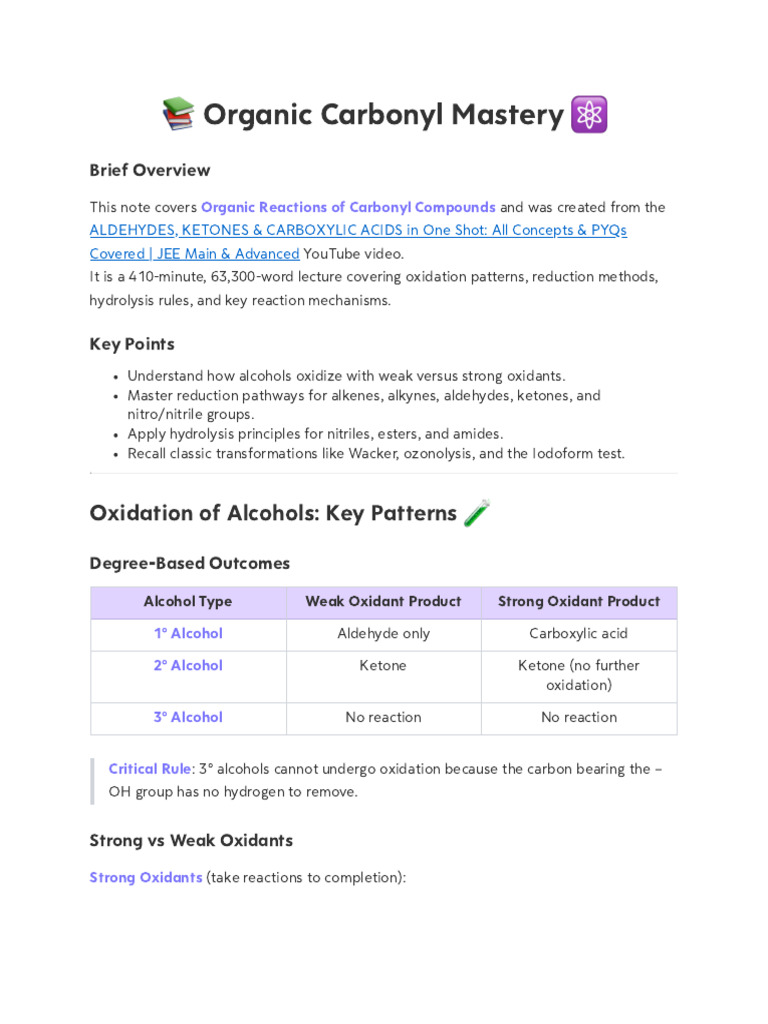 Mastering Organic Carbonyl Reactions | PDF | Aldehyde | Carboxylic Acid