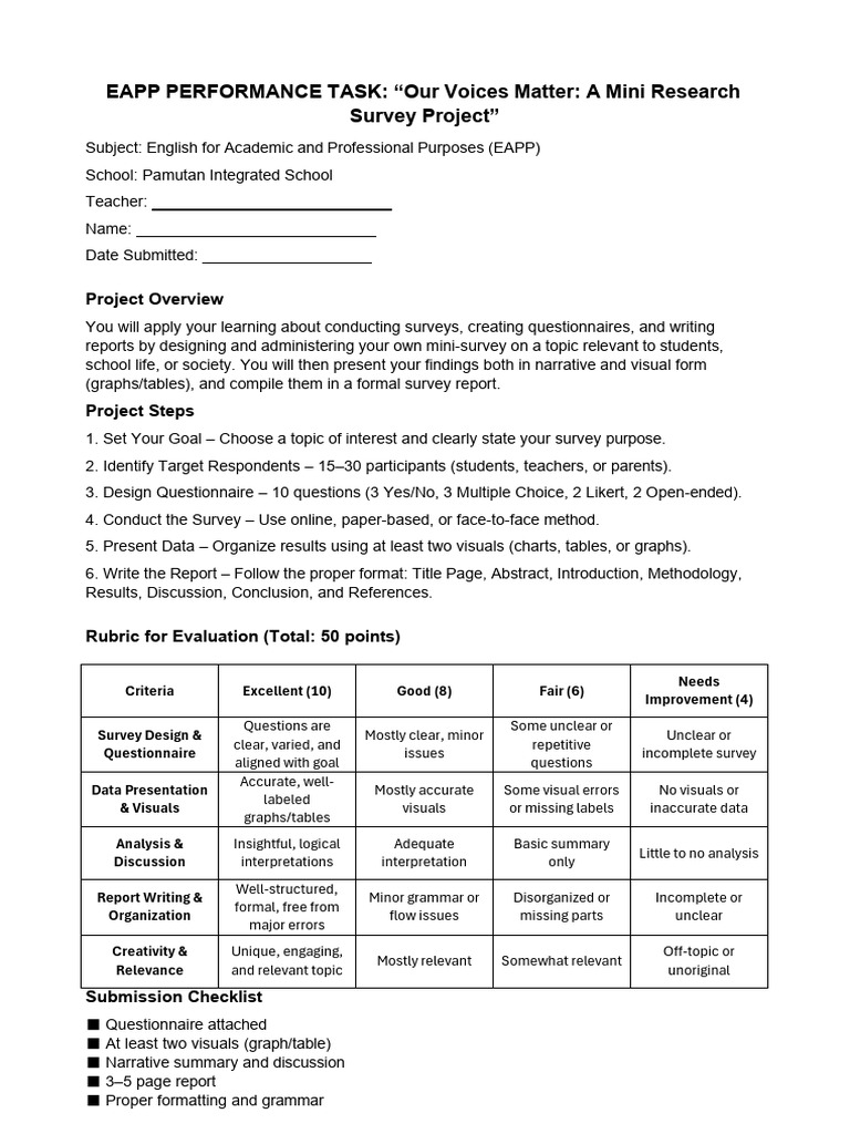 Mini Research Survey Project Guide | PDF | Survey Methodology ...