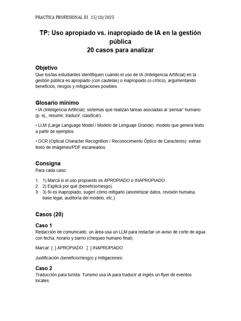 Casos para Analizar El Uso de La Ia | PDF | Inteligencia artificial ...