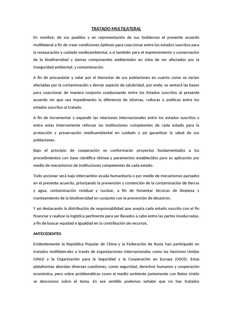 Tratado Multilateral sobre Medio Ambiente | PDF | Contaminación ...