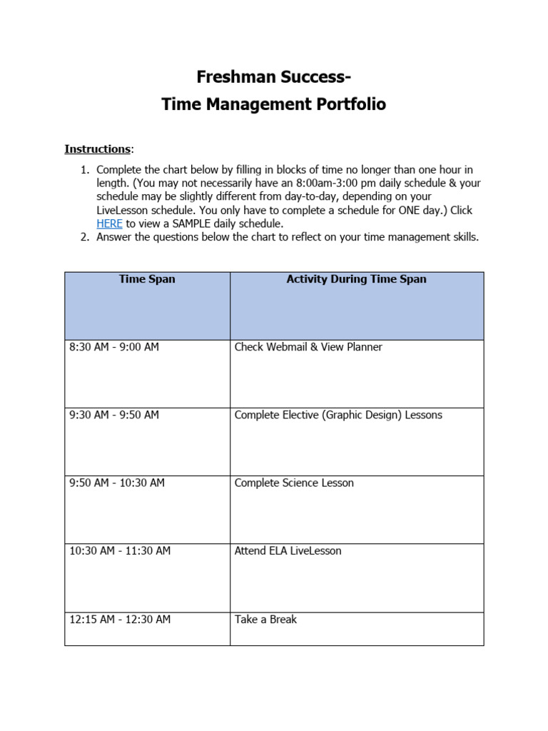 Time Management Worksheet | PDF
