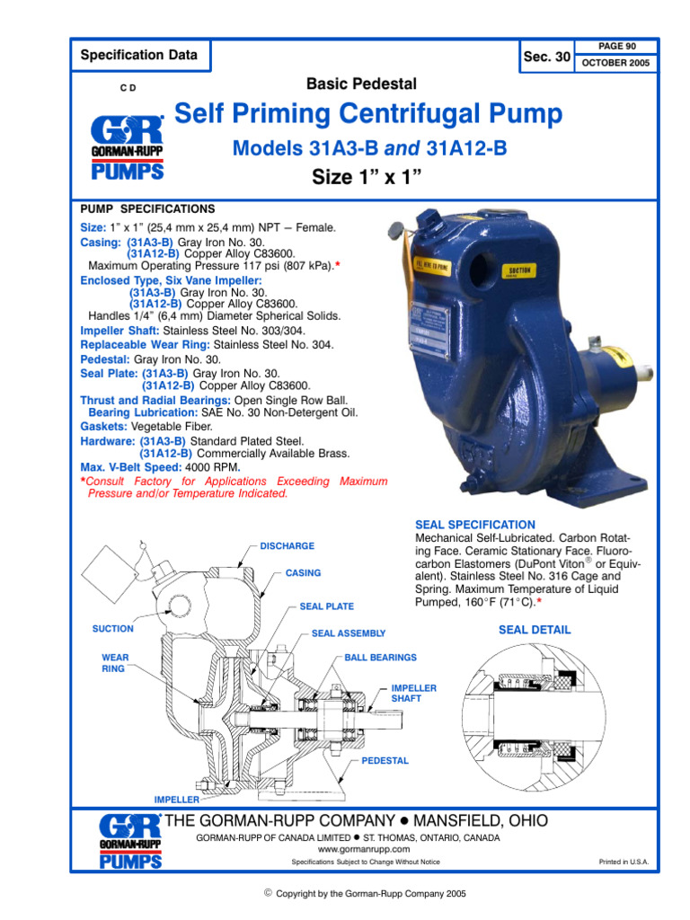 Self Priming Centrifugal Pump: Models 31A3-B 31A12-B | PDF | Pump ...