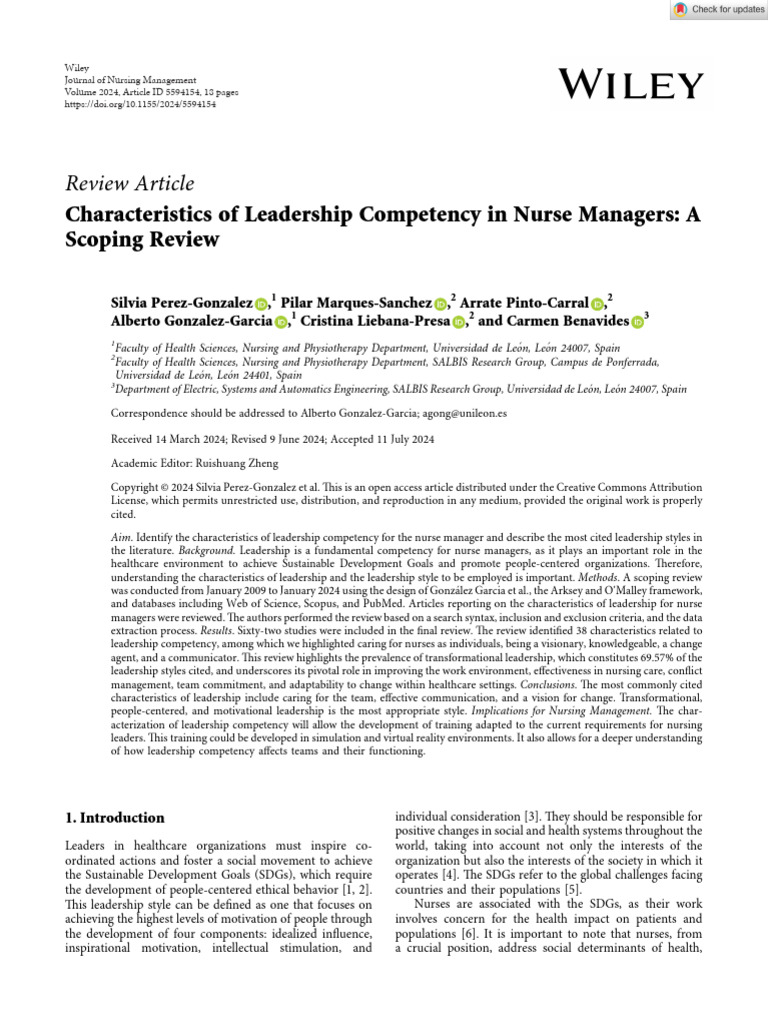 Leadership Competency in Nurse Managers | PDF | Systematic Review ...