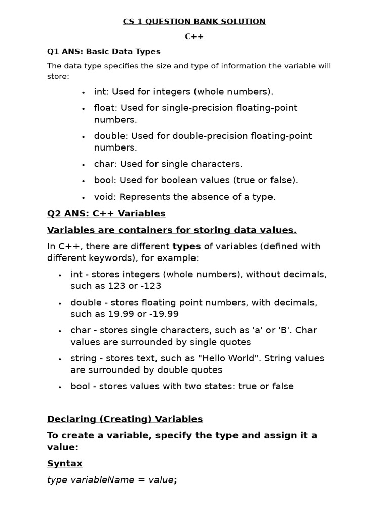 C++ Data Types and Programming Basics | PDF | Data Type | Boolean Data Type