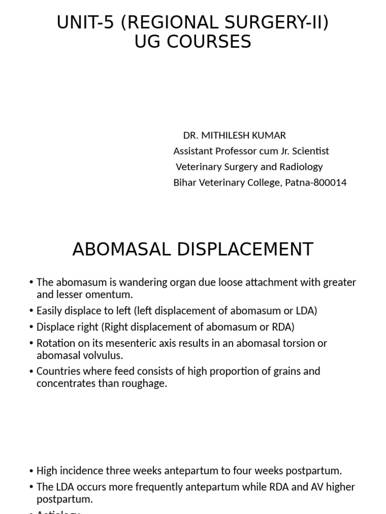 Abomasal Displacement in Cattle Surgery | PDF | Surgical Suture | Abdomen