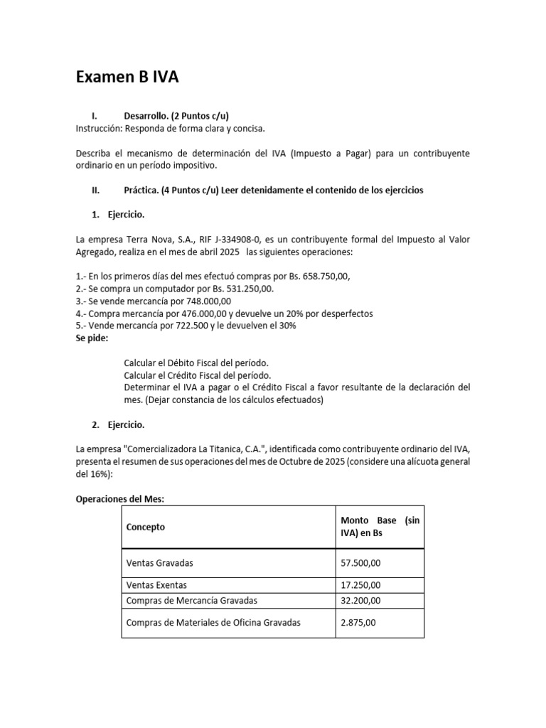 Examen B IVA LTC | PDF | Impuesto al valor agregado | Impuestos
