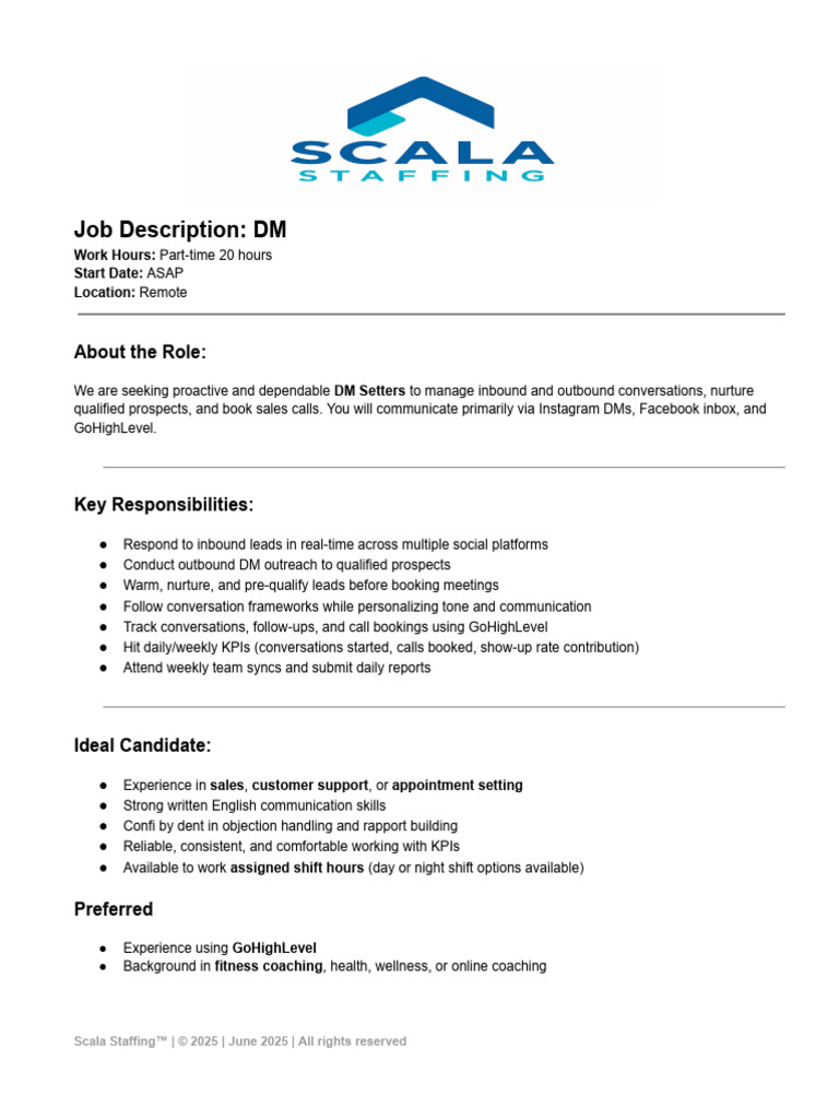 Job Description- DM Setter - AS41 | PDF