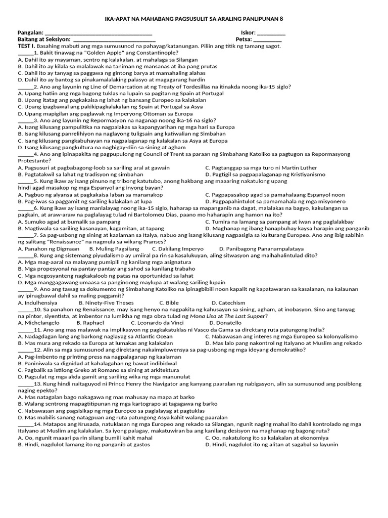 AP8 Q2 Quiz#4 | PDF